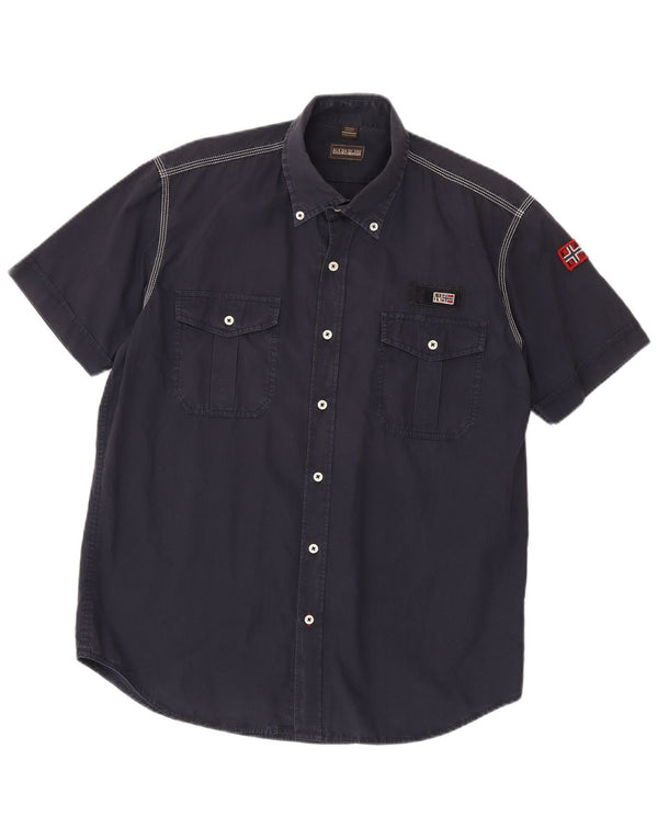 Camisa masculina de manga curta Napapijri grande algodão azul marinho
