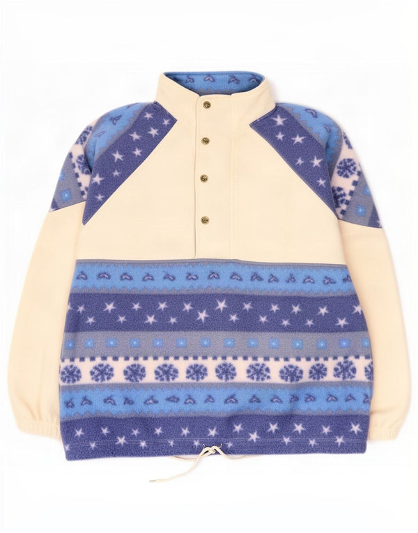 Suéter de lã masculino vintage com gola de botão grande off white Fair Isle poliéster