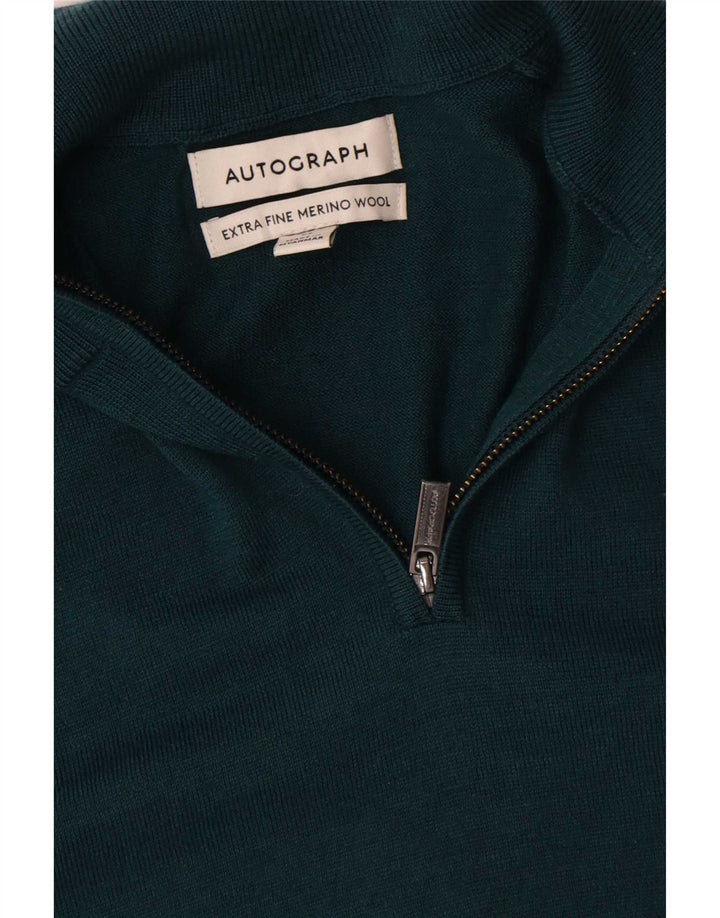 Suéter masculino Marks & Spencer Autograph com zíper e gola em lã verde médio