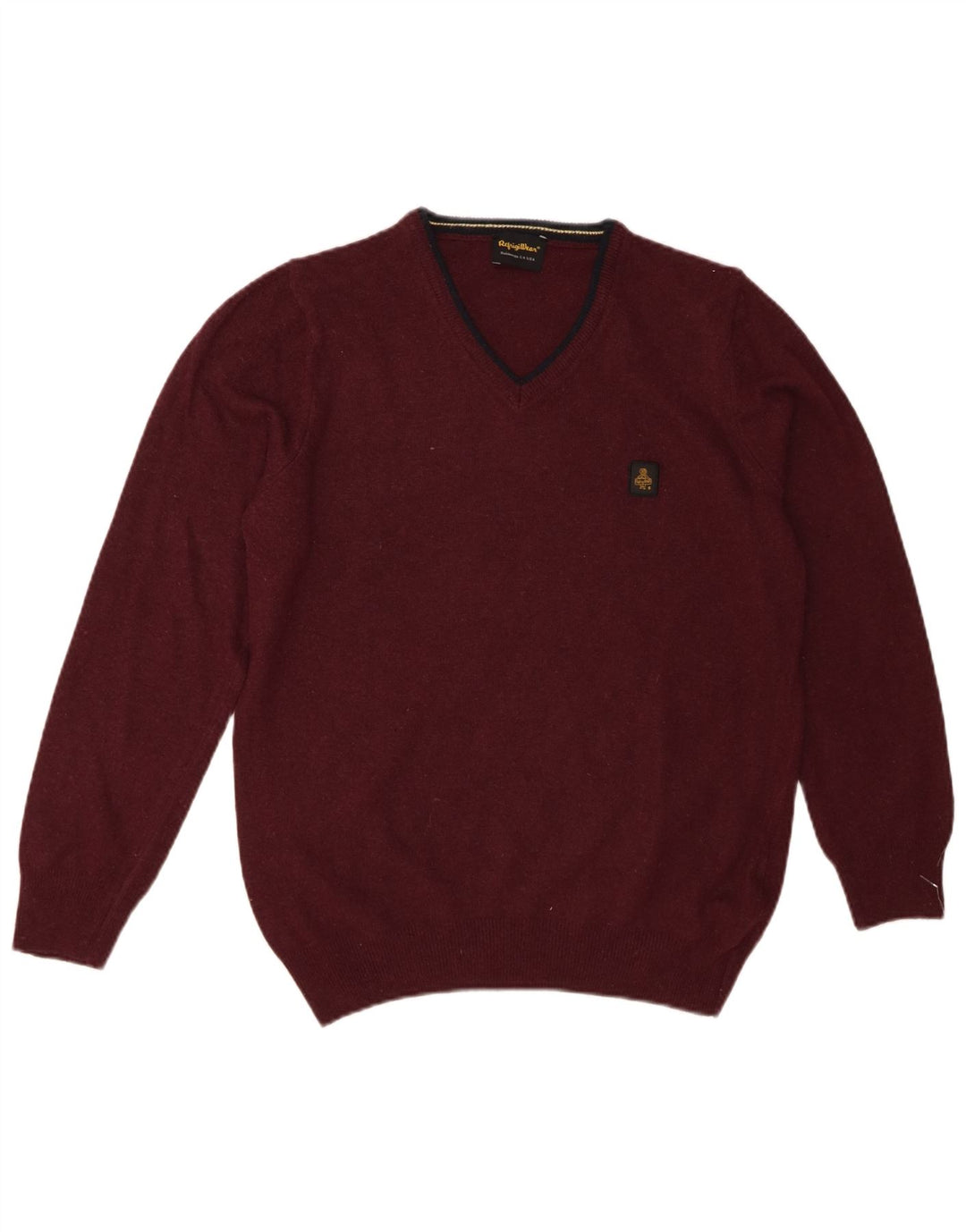 Suéter masculino REFRIGIWEAR com decote em V médio de lã cor de vinho