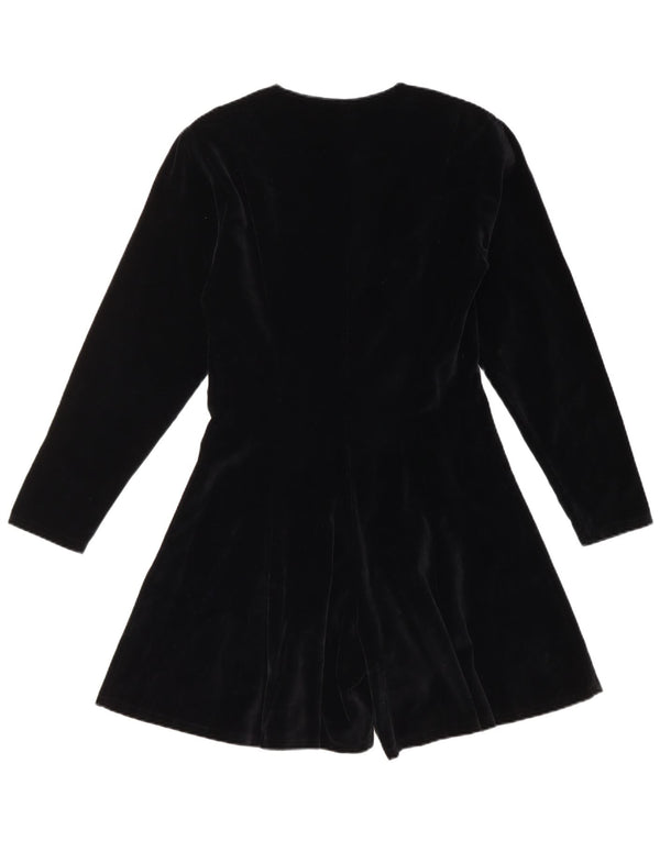 Vintage Womens Long Sleeve Velvet Playsuit UK 14 Large Black Cotton