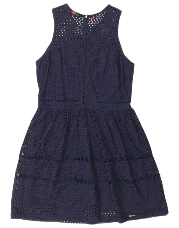 Vestido feminino Superdry sem mangas evasê UK 14 grande azul marinho nylon