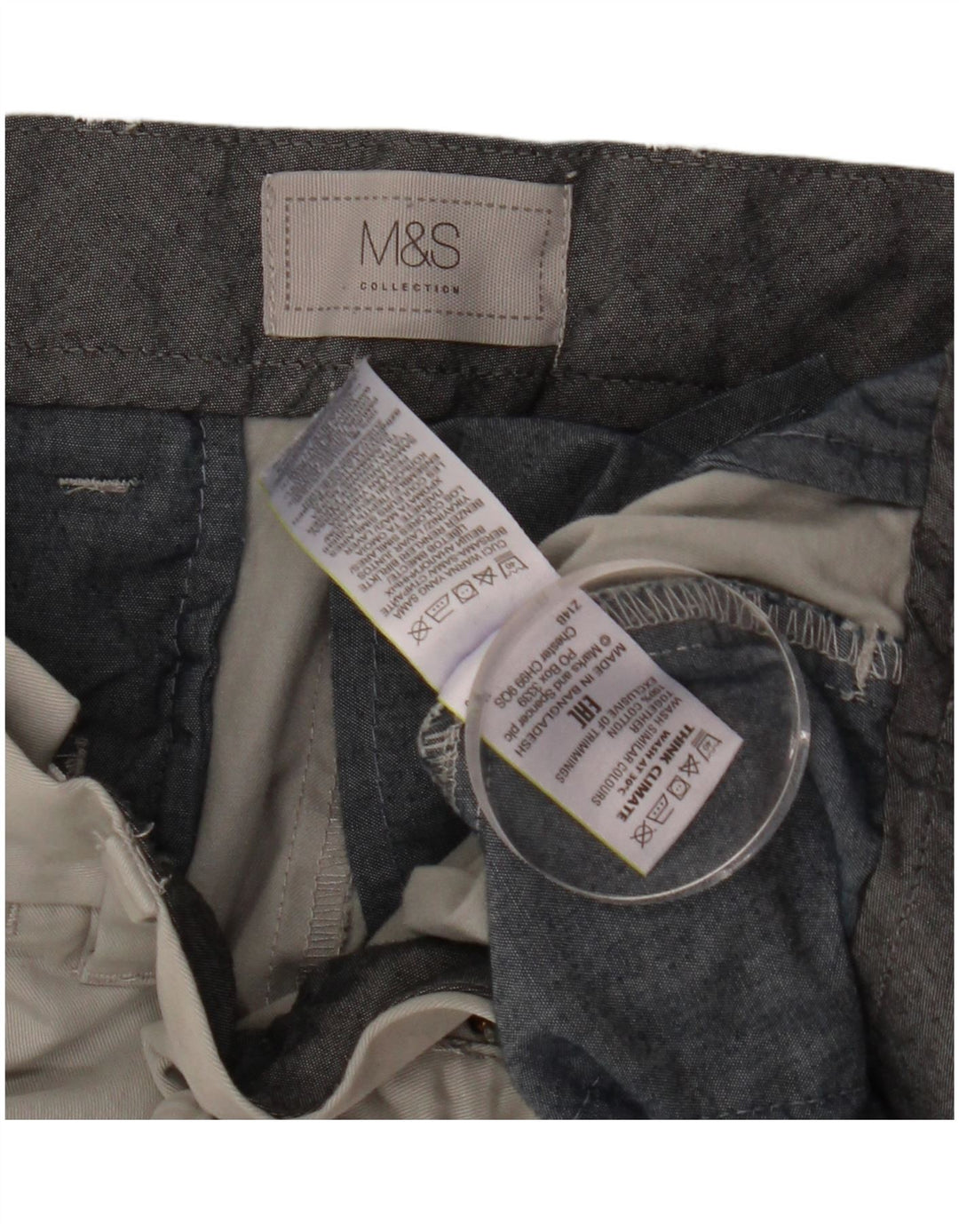 Shorts chino masculino Marks & Spencer W34 grande algodão cinza