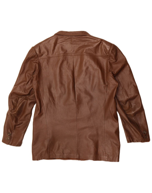 Jaqueta blazer masculina vintage de couro com 2 botões Reino Unido 40 grande marrom