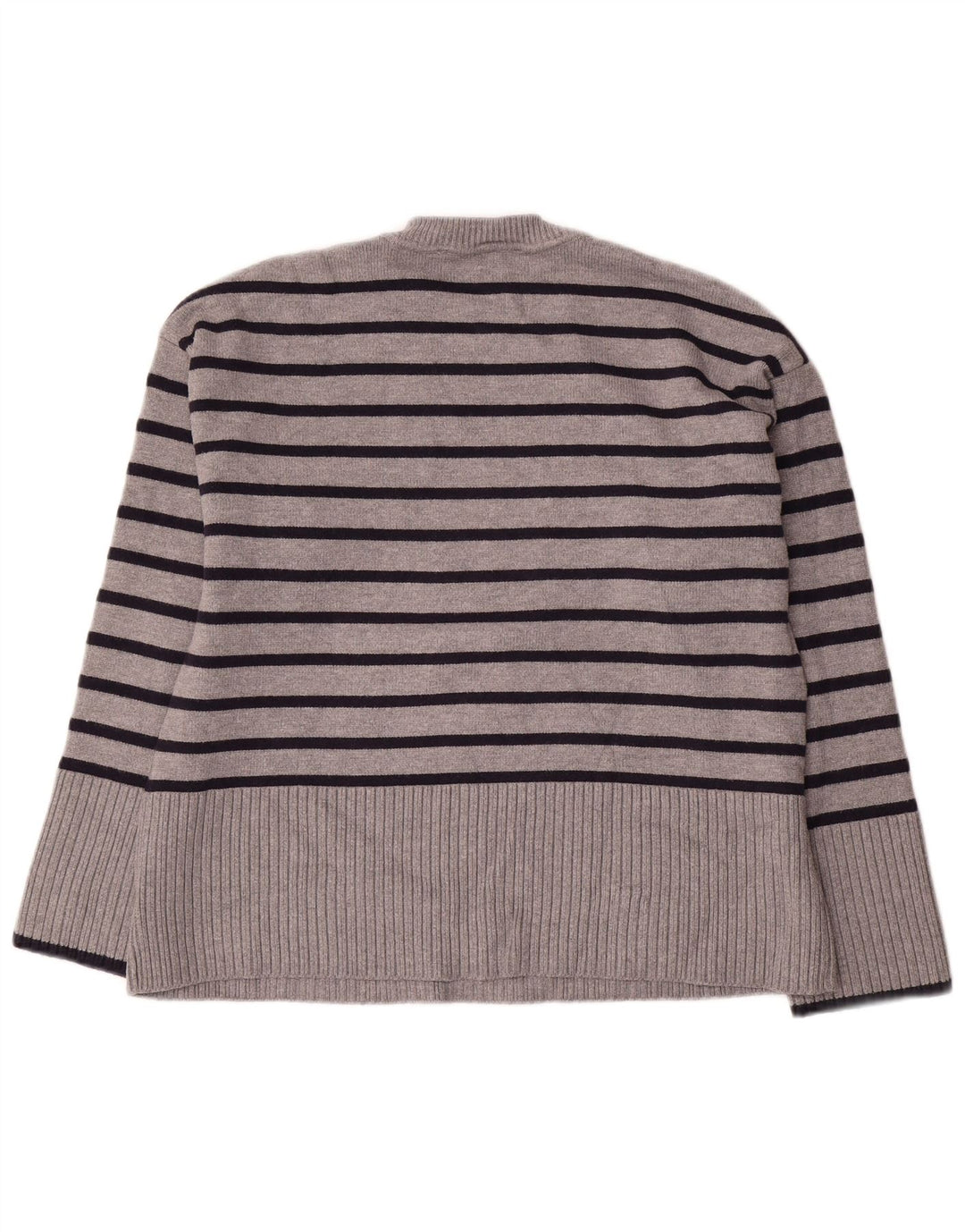 Suéter feminino Zara com gola redonda grande e listrado cinza pequeno Reino Unido 10