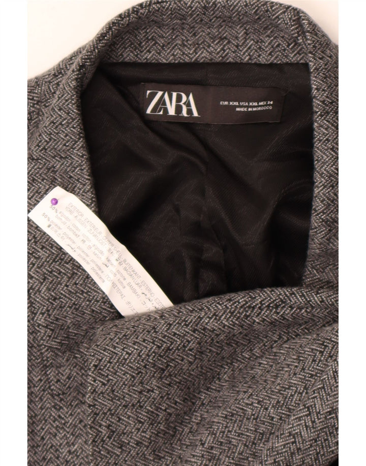 Zara Womens Open Blazer Jacket UK 20 2XL cinza espinha de peixe algodão
