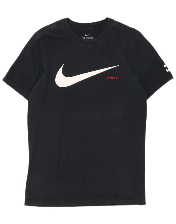 Camiseta Nike masculina Swoosh gráfica top pequeno algodão preto