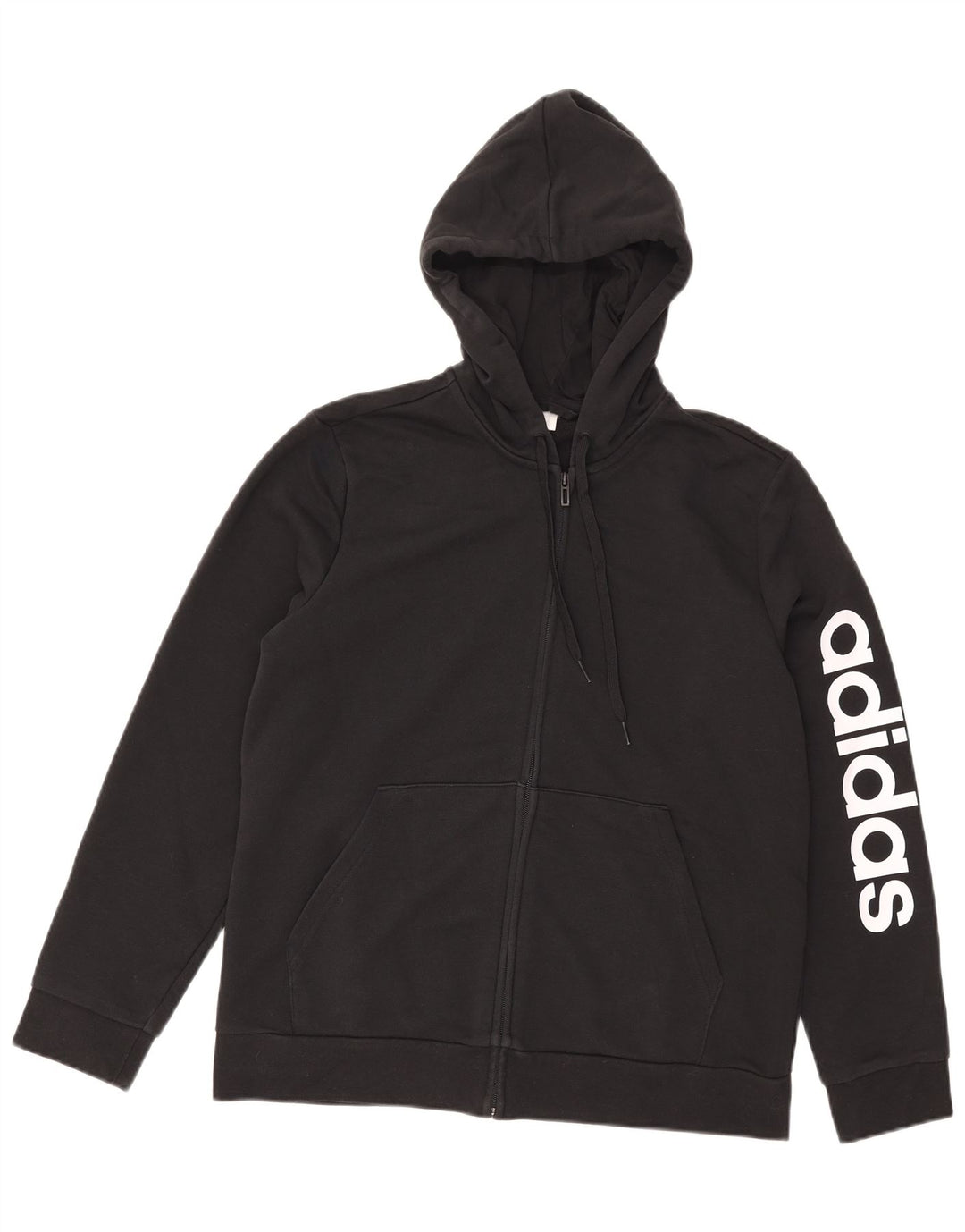 Suéter masculino Adidas com capuz e zíper gráfico grande preto