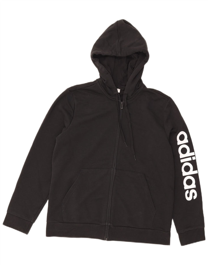 Suéter masculino Adidas com capuz e zíper gráfico grande preto