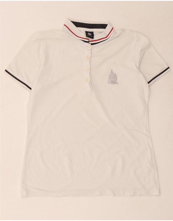 Camisa polo feminina Marina Yachting UK 14 algodão branco médio