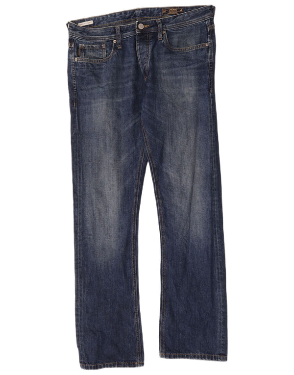 Jack & Jones Mens Clark Regular Fit Straight Jeans W34 L34 Azul Algodão