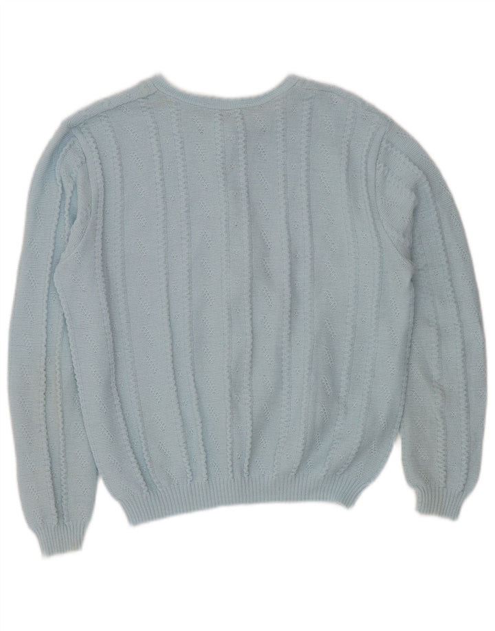 Suéter cardigã vintage feminino IT 52/54 2XL azul acrílico