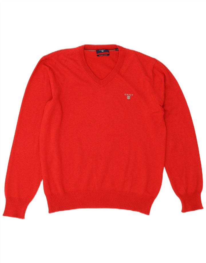 Suéter masculino Gant com decote em V pequeno algodão vermelho