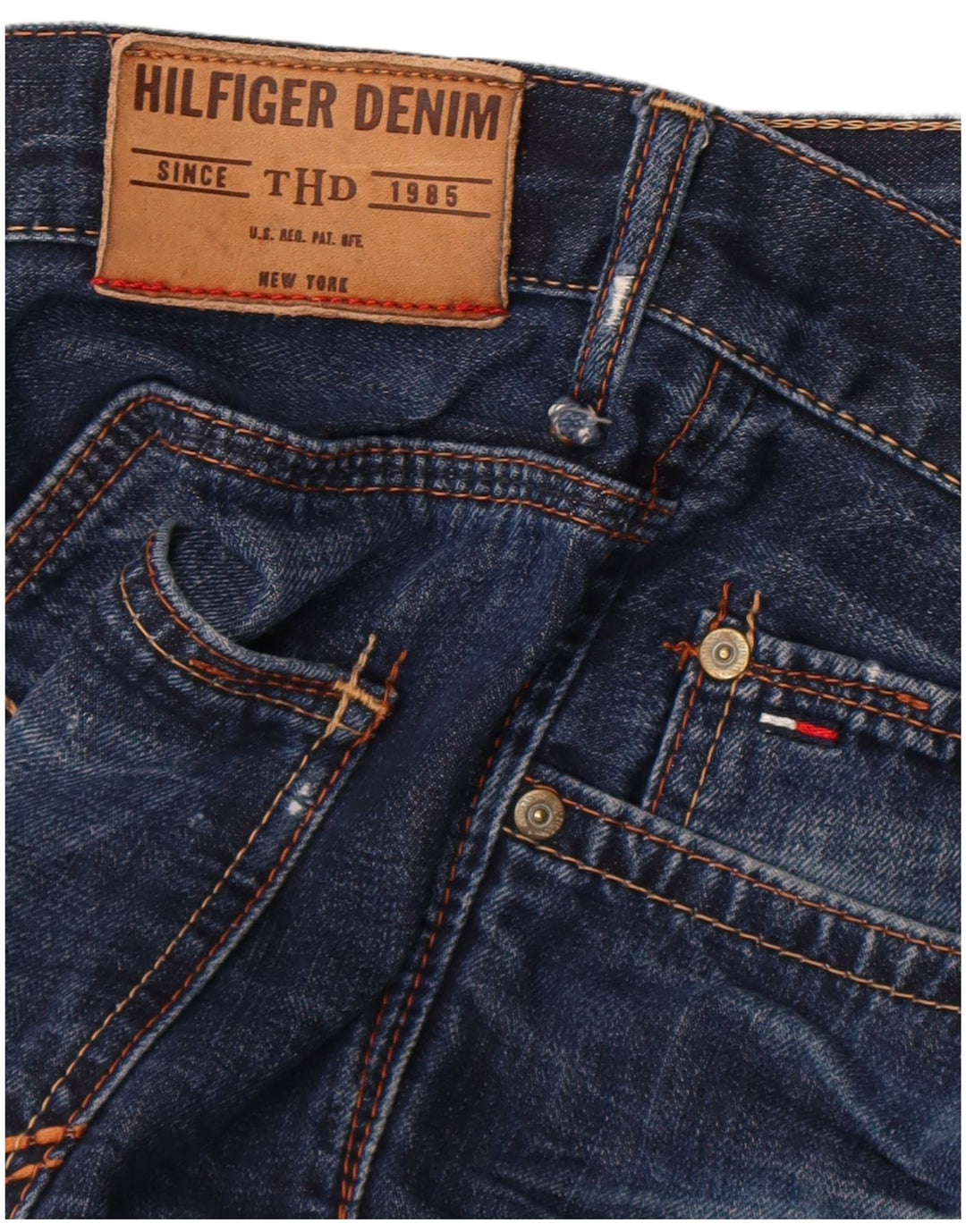 Tommy Hilfiger Calça jeans reta masculina desgastada W31 L36 Azul