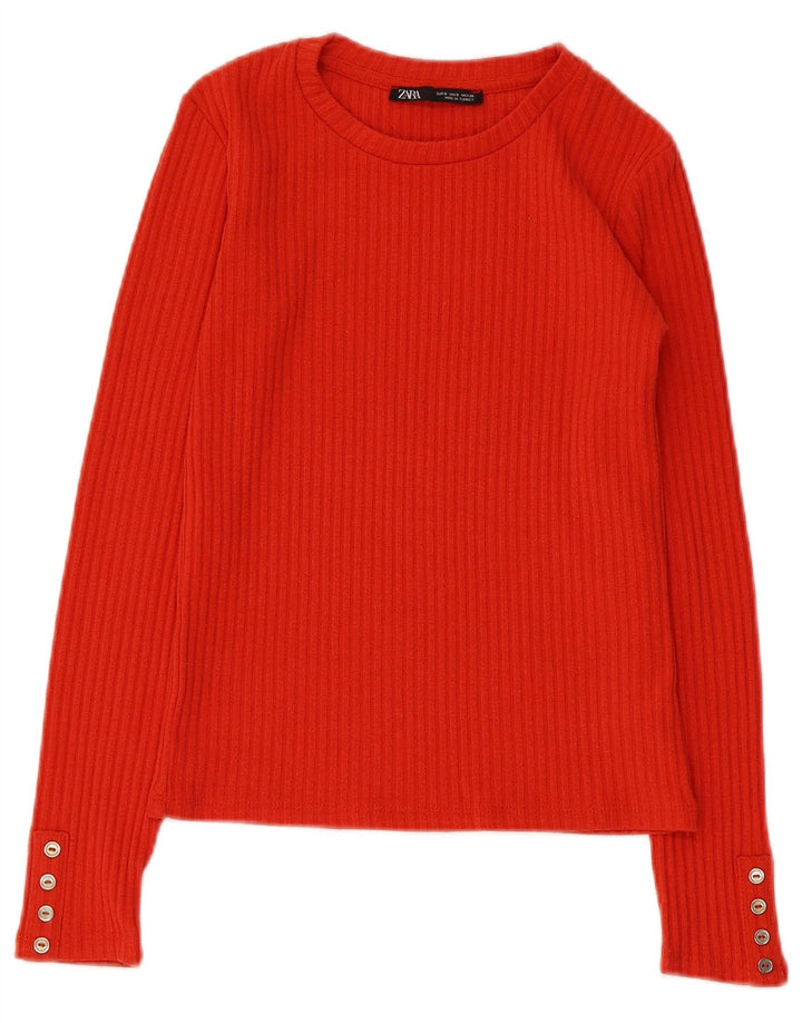 Top feminino Zara manga comprida UK 8 pequeno vermelho