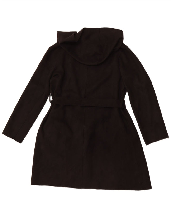 Sobretudo feminino oversized com capuz ZARA UK 10 pequeno poliéster preto