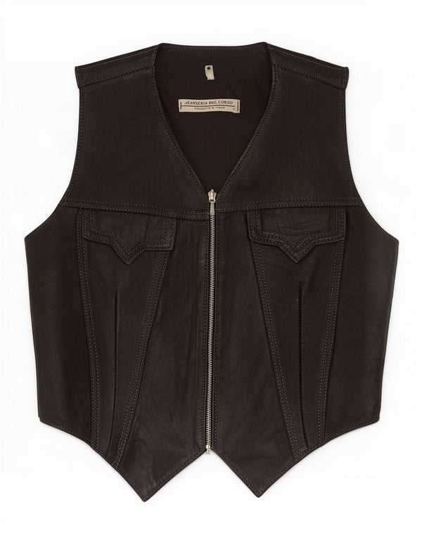 Colete de couro feminino Jeanseria Del Corso UK 12 médio preto