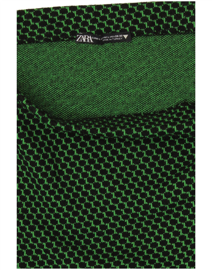 Mini saia feminina de malha Zara grande W30 verde geométrica