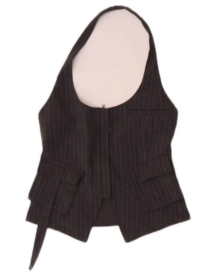 Colete feminino Zara com gola halter UK 8 pequeno poliéster listrado cinza