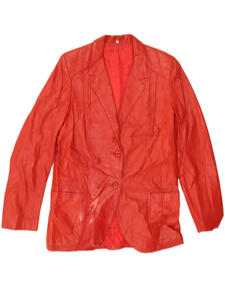 VINTAGE Womens 2 Button Leather Blazer Jacket IT 42 Medium Red Leather