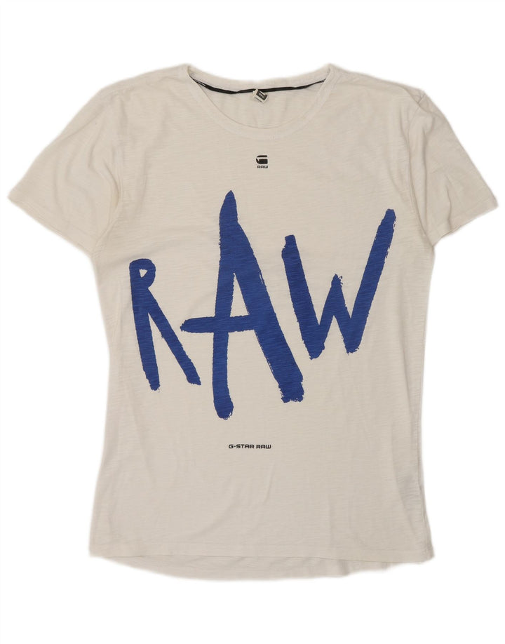 Camiseta gráfica masculina G-Star Top médio algodão manchado branco