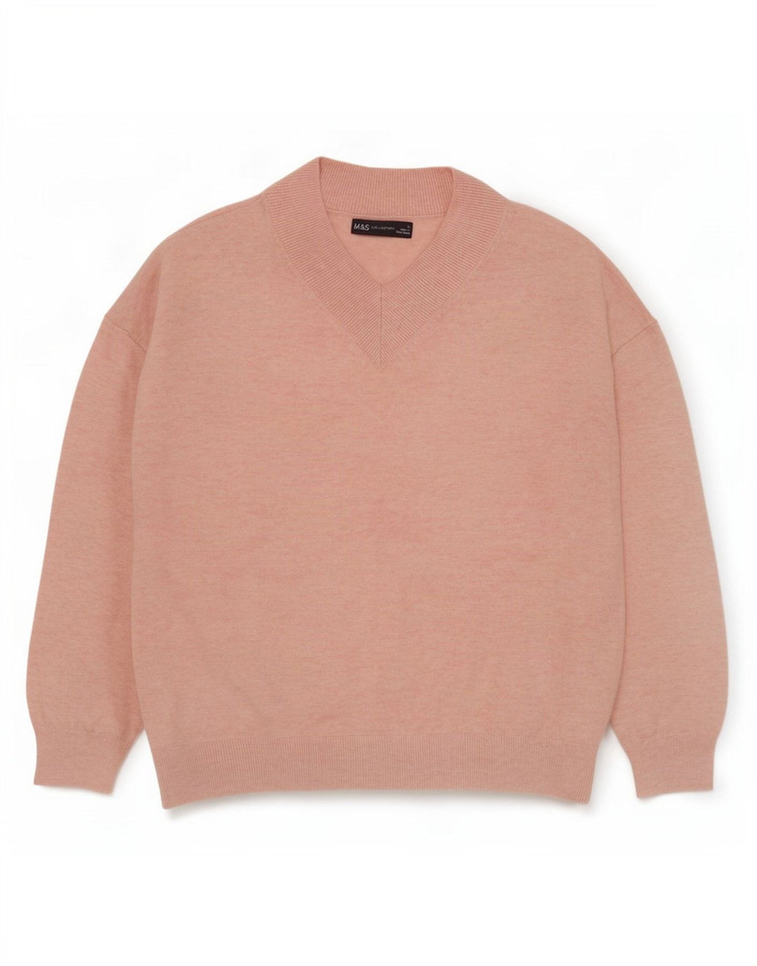 Suéter feminino Marks & Spencer grande com decote em V Reino Unido 10 pequeno rosa