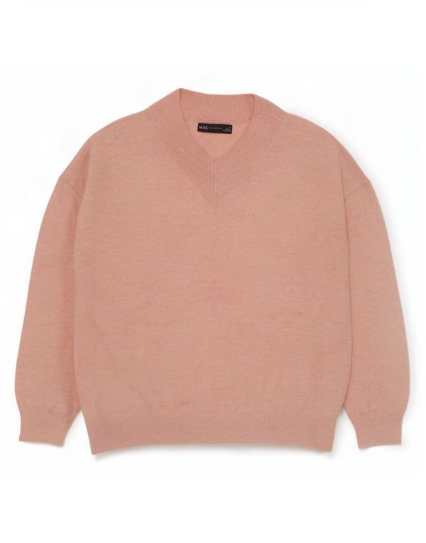 Suéter feminino Marks & Spencer grande com decote em V Reino Unido 10 pequeno rosa