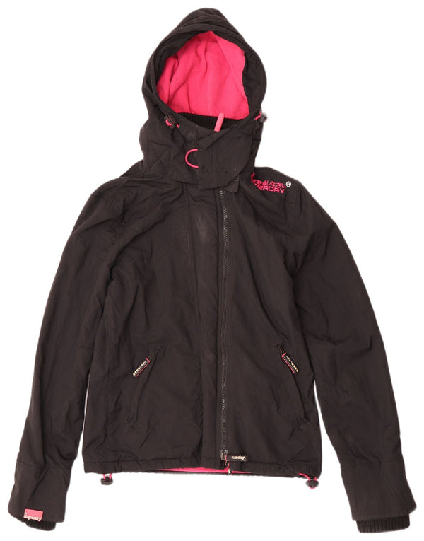 Jaqueta corta-vento feminina Superdry com capuz e blusão UK 6 XS preto nylon