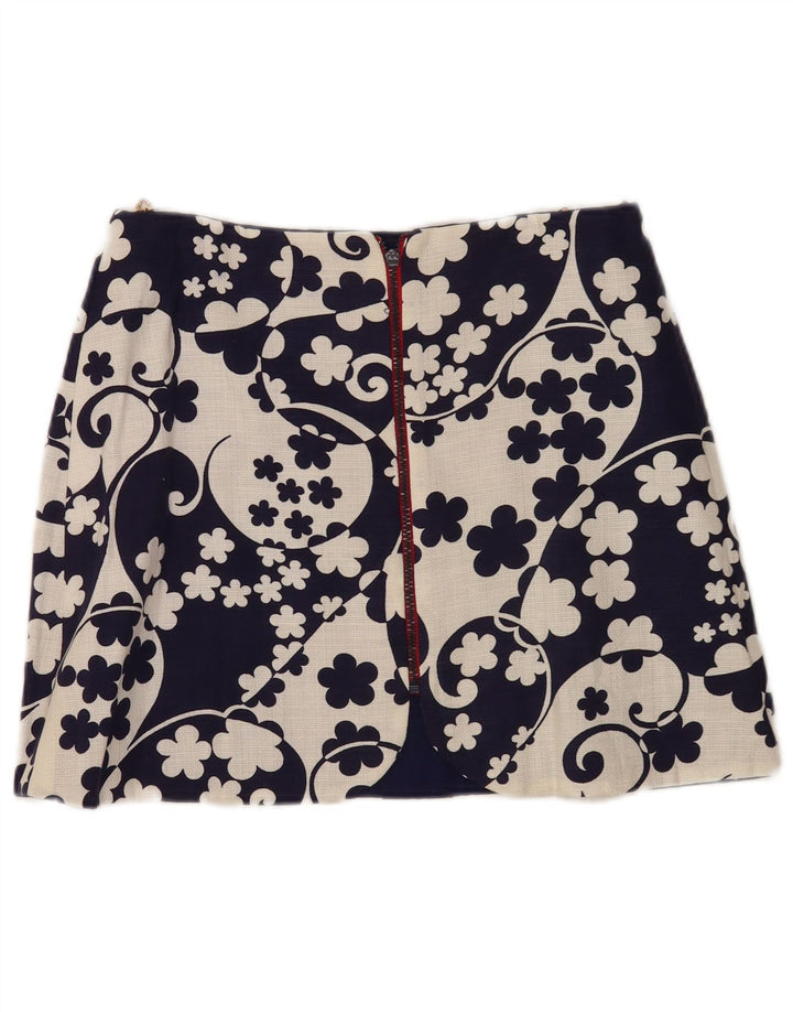 Minissaia feminina vintage W28 médio azul marinho floral