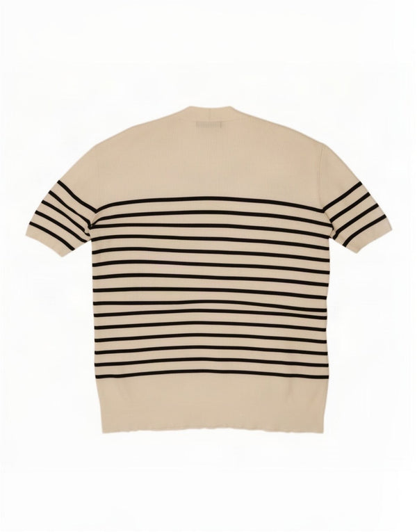 Suéter cardigã feminino Longline Marks & Spencer Reino Unido 18 XL listrado bege