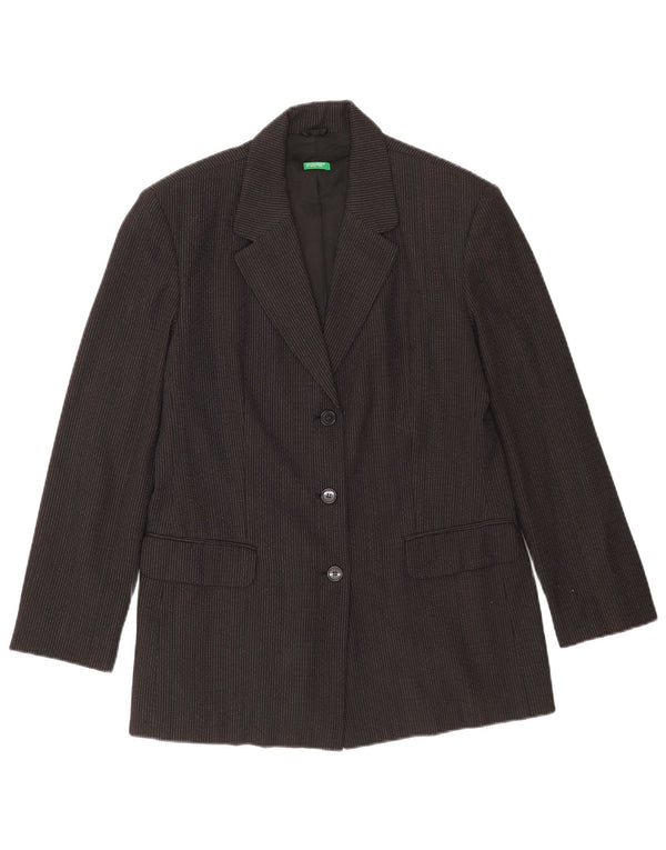 Jaqueta blazer feminina de 3 botões Benetton IT 46 listras pretas grandes