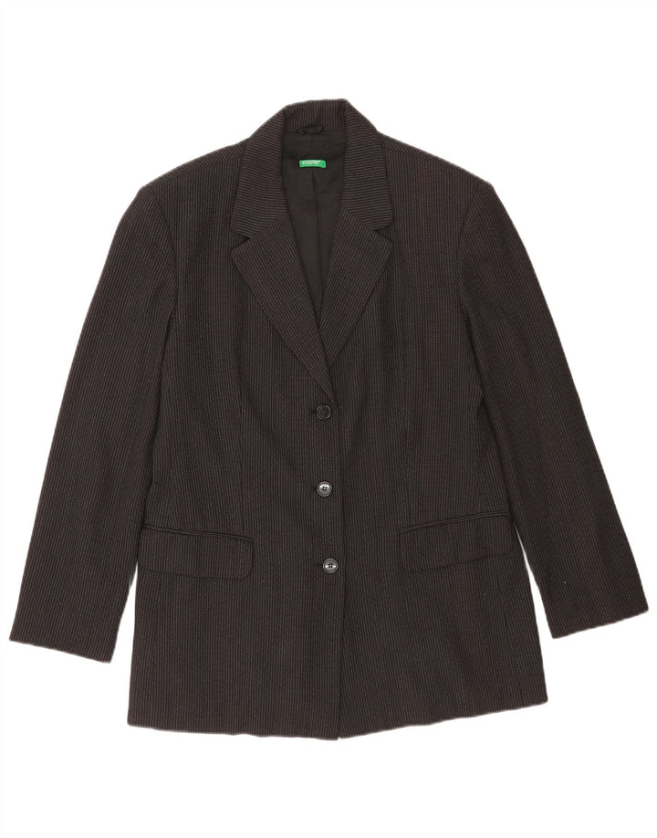 Jaqueta blazer feminina de 3 botões Benetton IT 46 listras pretas grandes