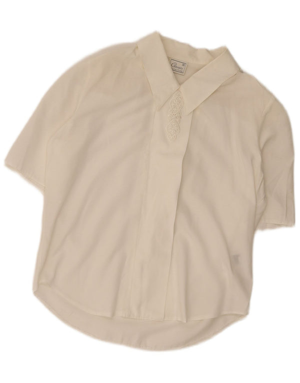 Blusa feminina clássica de manga curta regular Reino Unido 12 médio branco