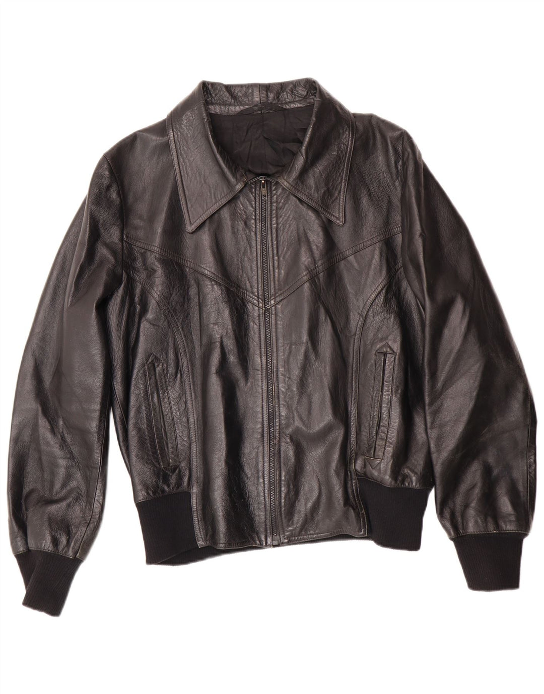 Jaqueta de couro masculina vintage UK 38 média preta clássica