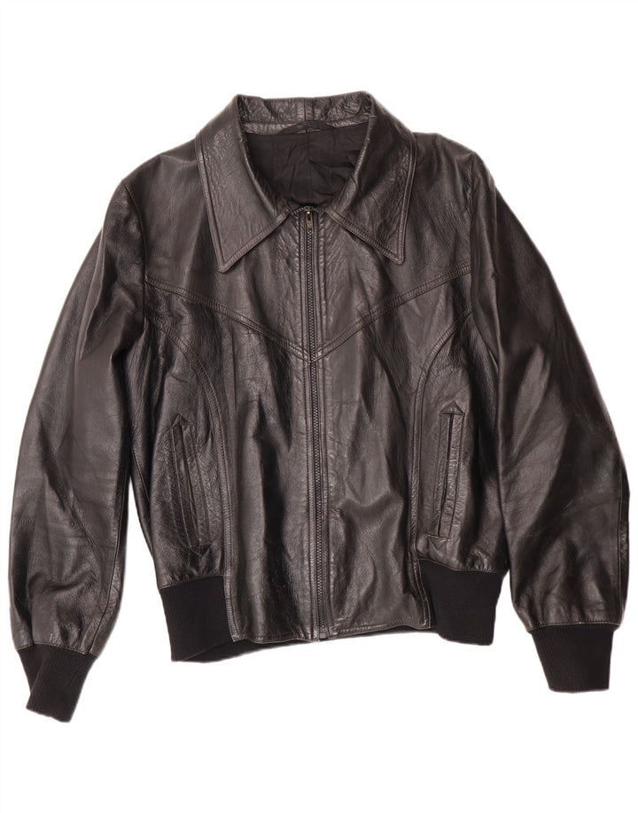 Jaqueta de couro masculina vintage UK 38 média preta clássica
