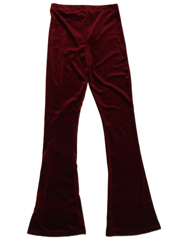 Calça casual feminina Topshop Velvet Flare Reino Unido 8 pequena W27 L33 Borgonha