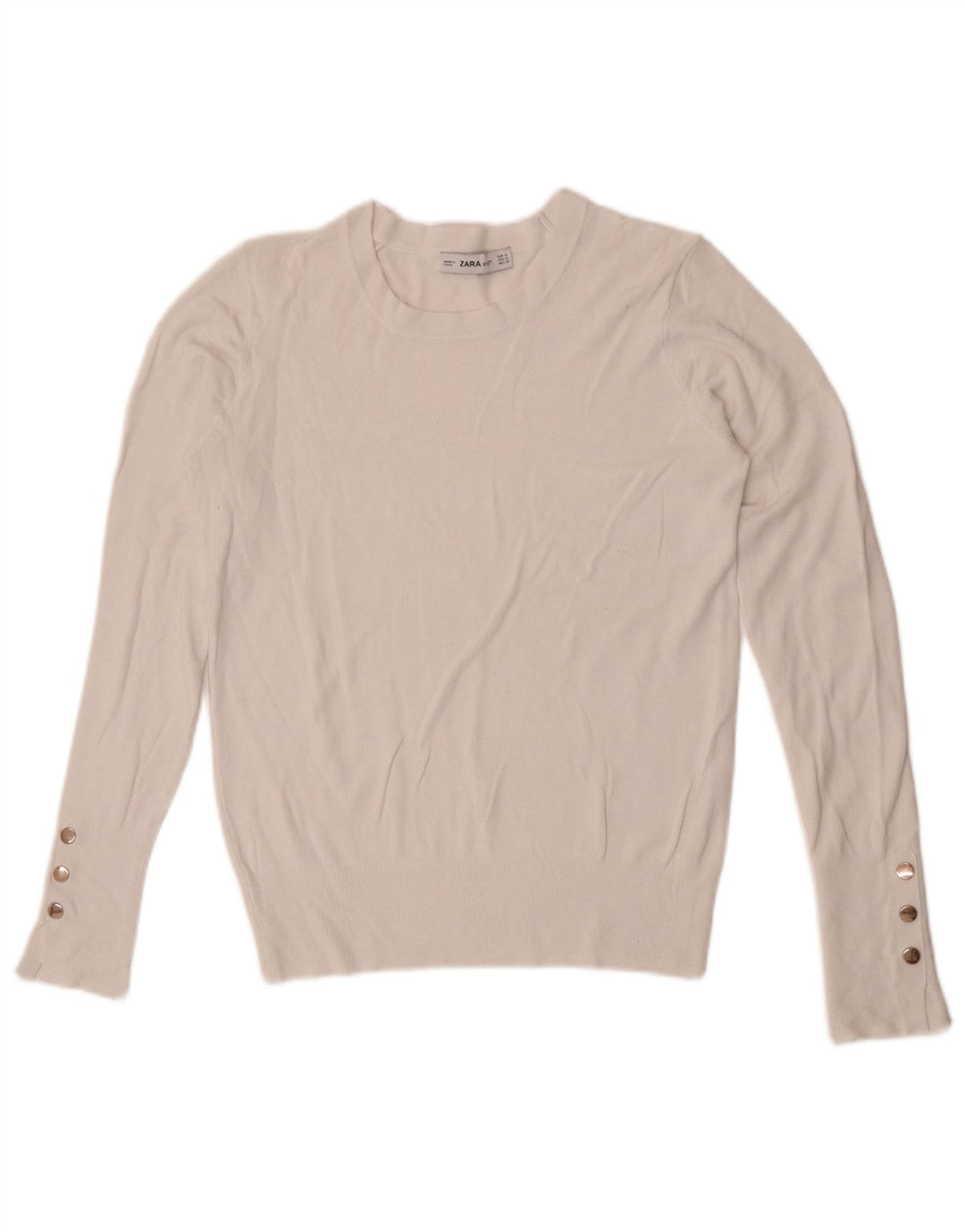 Zara Suéter feminino com gola redonda, Reino Unido 12 Médio Branco