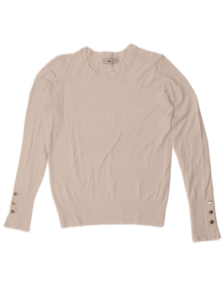 Zara Suéter feminino com gola redonda, Reino Unido 12 Médio Branco