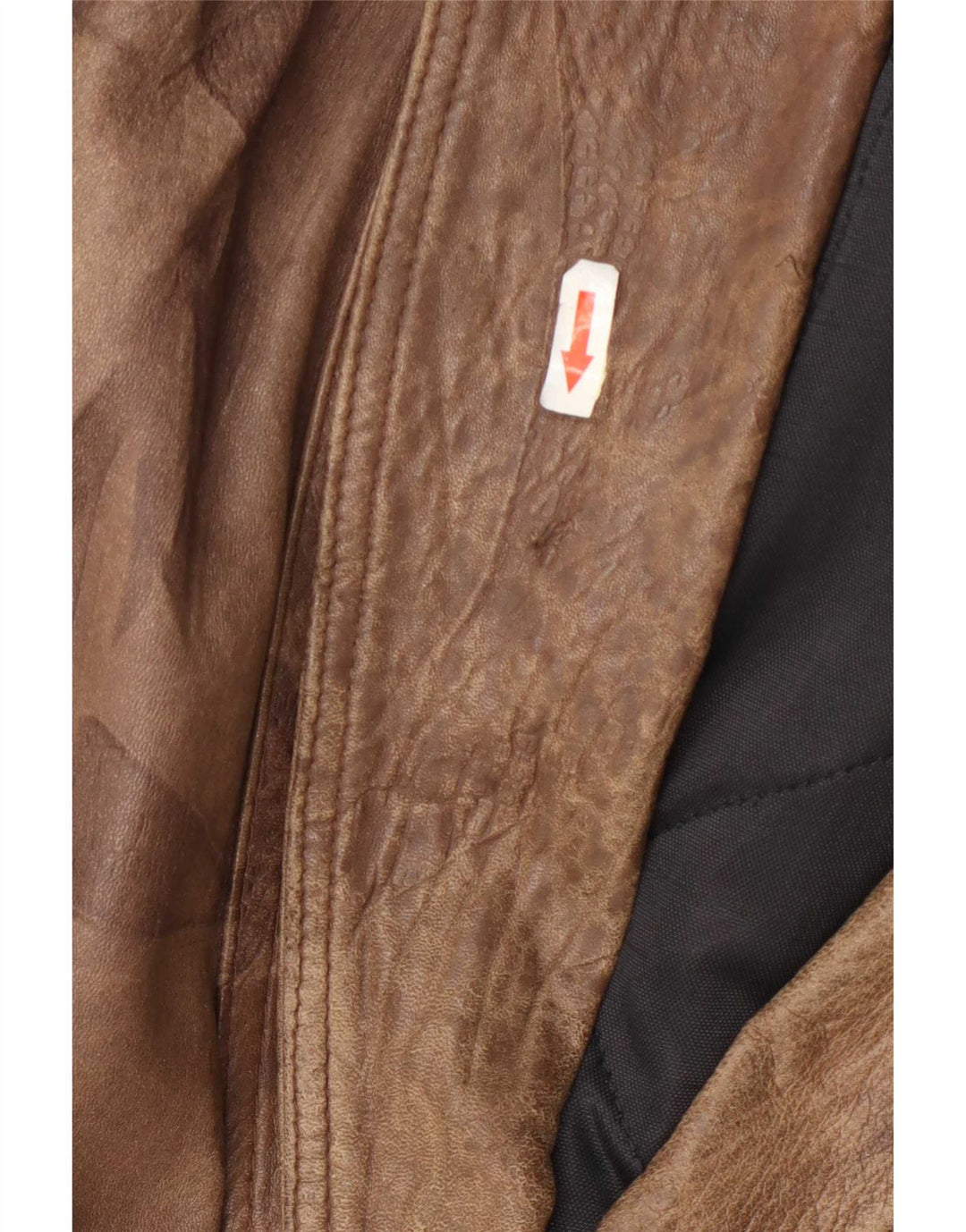 Jaqueta de couro vintage feminina com peito duplo UE 42 grandes retalhos marrons