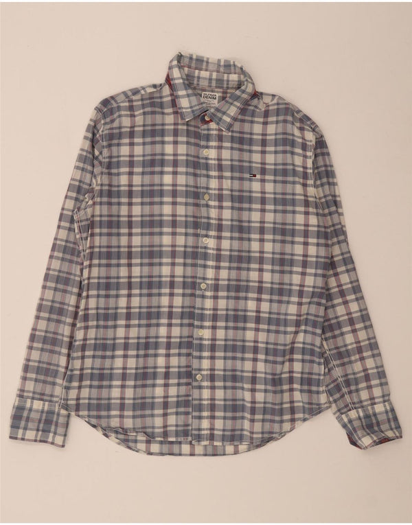 Camisa masculina Tommy Hilfiger grande algodão xadrez azul