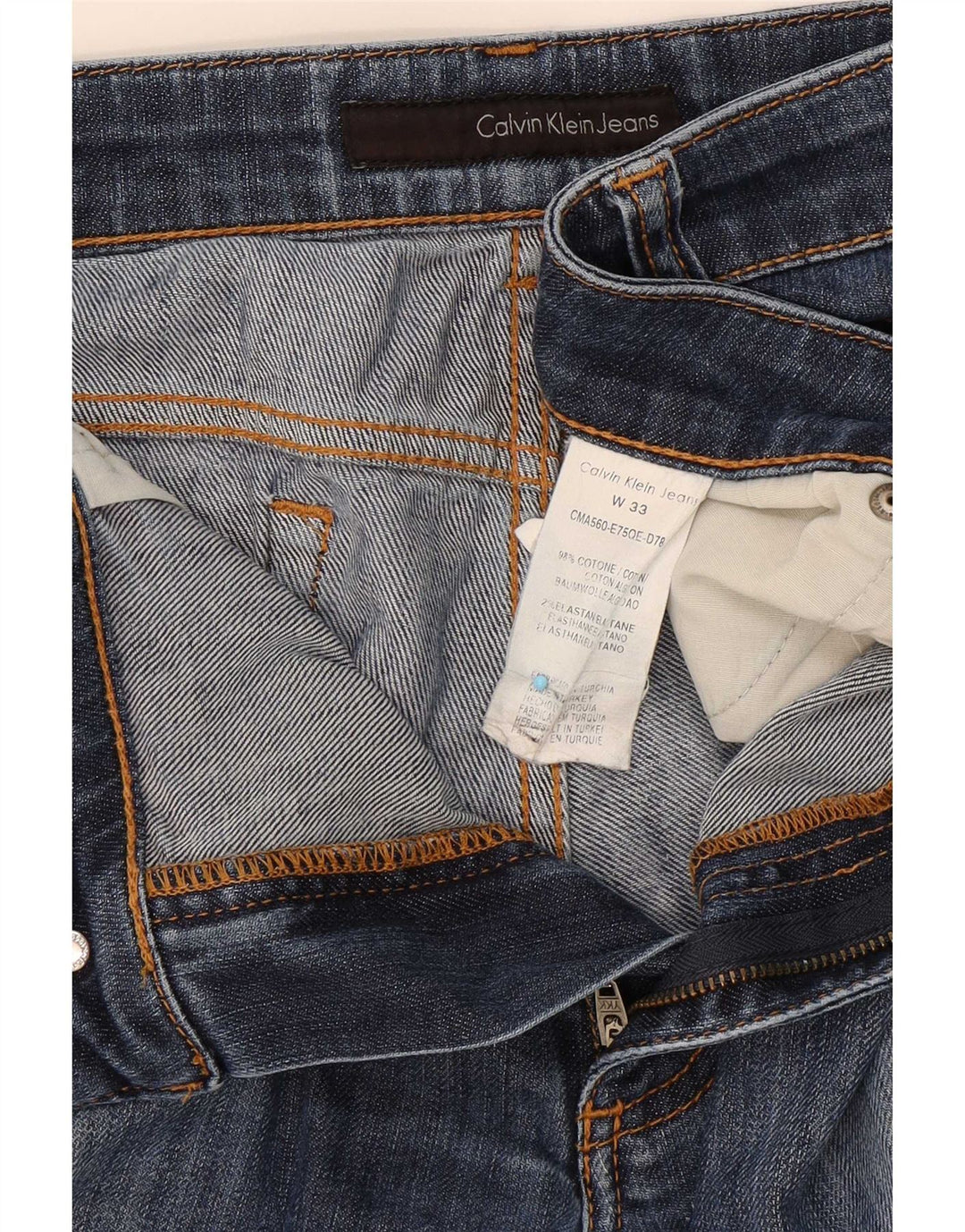 Calça jeans reta feminina Calvin Klein W33 L28 algodão azul marinho