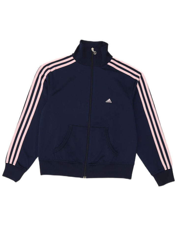 Adidas Womens Tracksuit Top Jacket UK 12 Médio Azul Marinho Poliéster