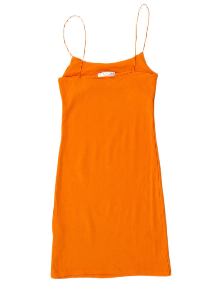Vestido slip feminino Zara Reino Unido 12 algodão laranja médio