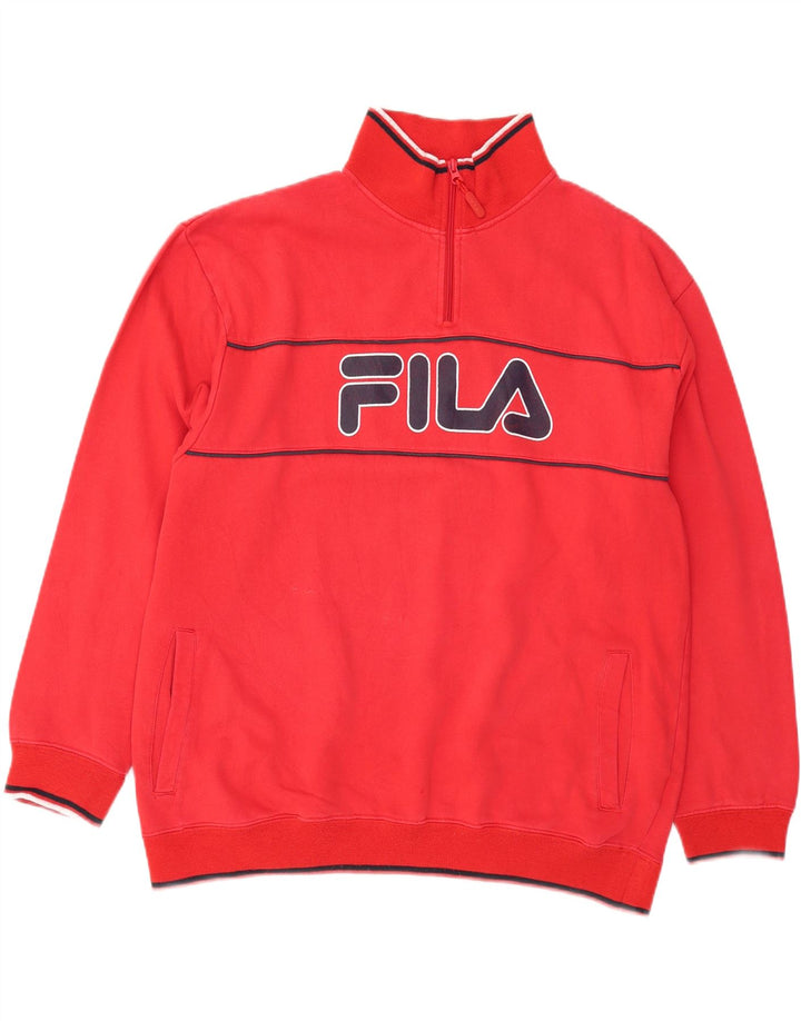 Moletom masculino Fila com decote em zíper gráfico 2XL algodão vermelho