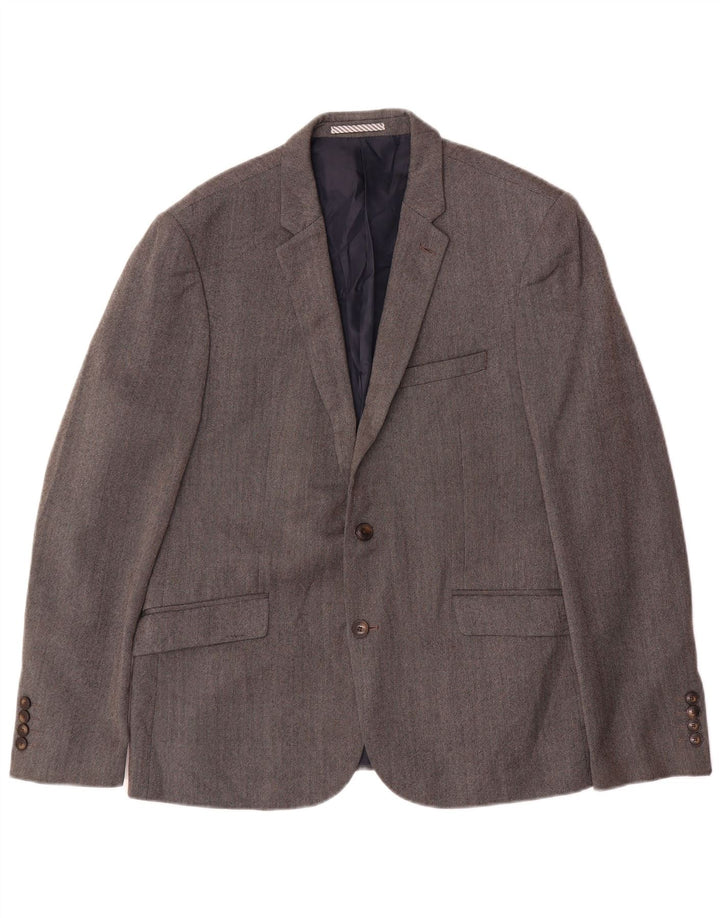 Jaqueta blazer masculina Marks & Spencer com 2 botões Slim Fit Reino Unido 42 grande lã cinza