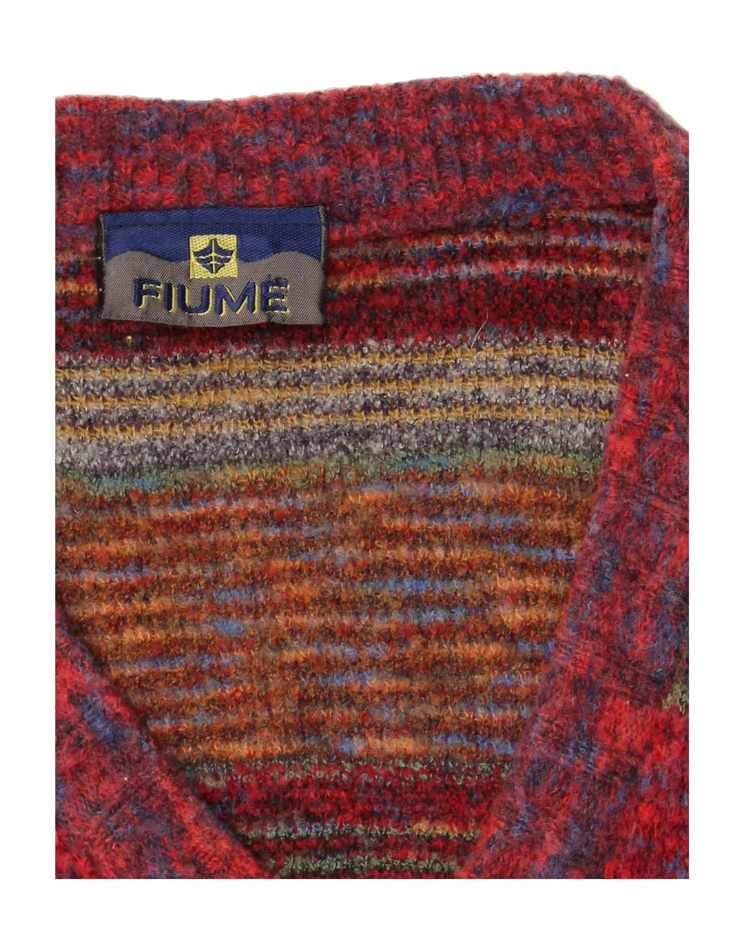 FIUME Mens V-Neck Jumper Sweater IT 50 Medium Red Geometric Vintage Fiume and Second-Hand Fiume from Messina Hembry 