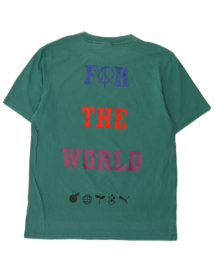Puma Mens Graphic T-Shirt Top Médio Algodão Verde