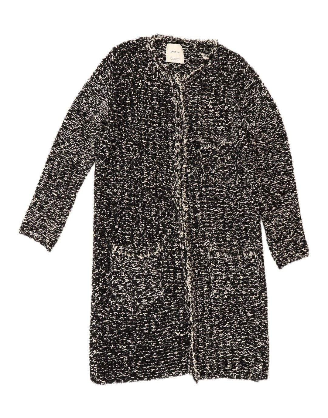 Suéter cardigã feminino Zara Longline Reino Unido 14 médio preto manchado