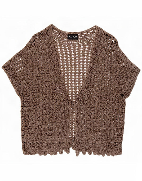 Taifun Womens Crop Crochet Cardigan Top UK 14 Grande Viscose Cinza