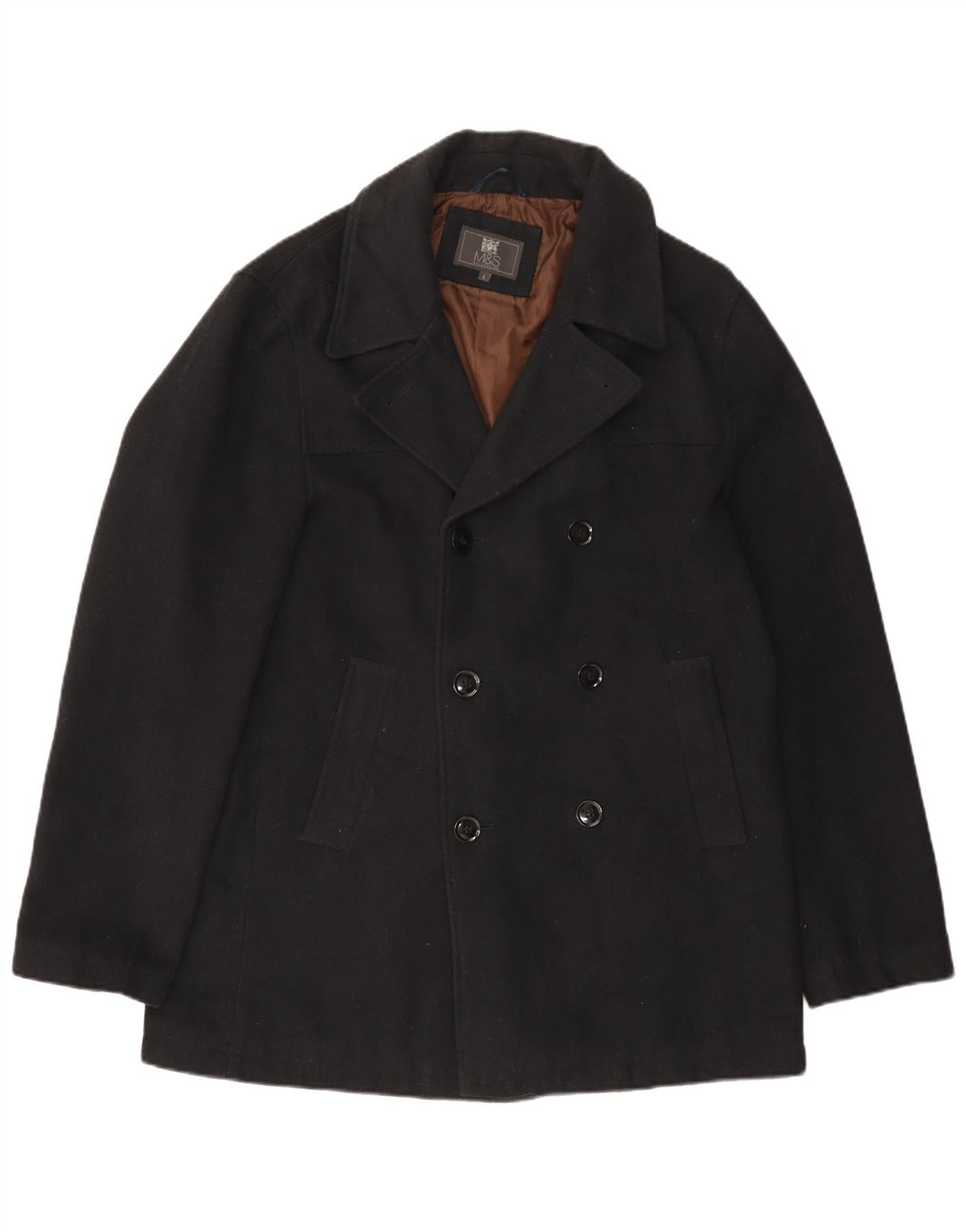 Marks & Spencer Mens Pea Coat UK 40 Grande Poliéster Preto